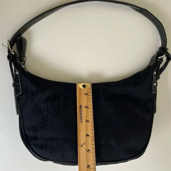 Fossil Y2K Mini Hobo Black Jacquard Leather Trim Logo Vintage Crescent Baguette - Picture 11 of 15
